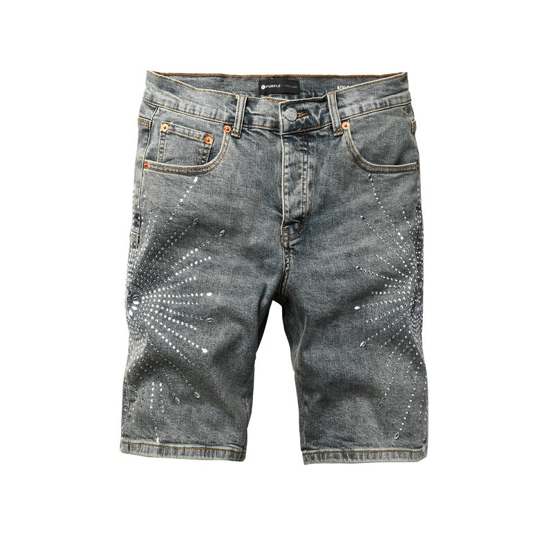 Purple Brand Crystal Diamond Denim Shorts #5093