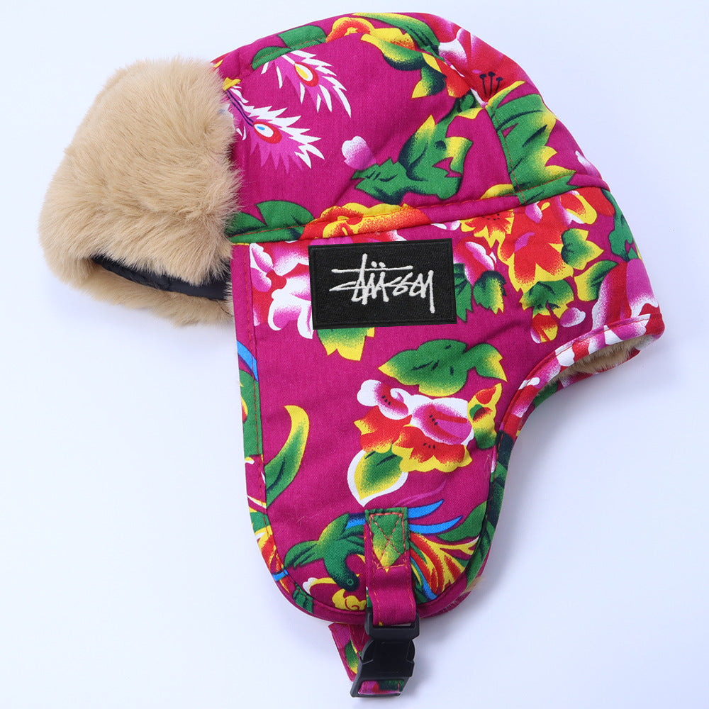 Stussy Hat Lei Feng Hat Winter Warm Fleece Thickened Ethnic Style